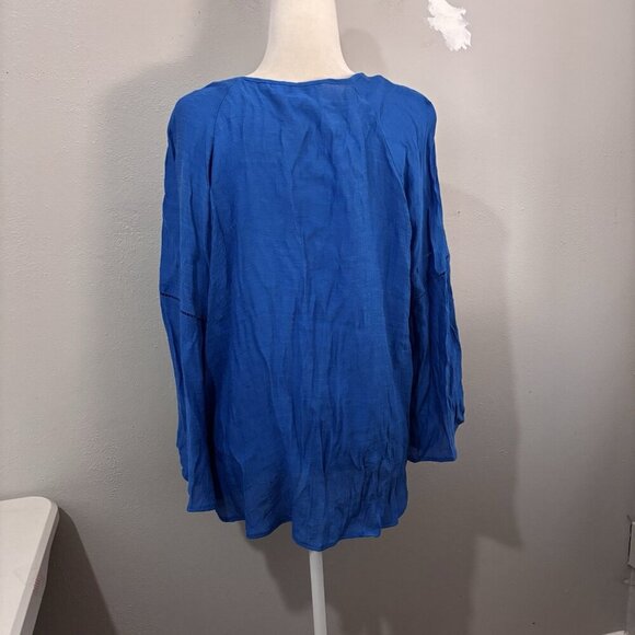 Counterparts Peasant Blouse Size Large Long Blue Bell Sleeve Boho Lightweight - Picture 8 of 13
